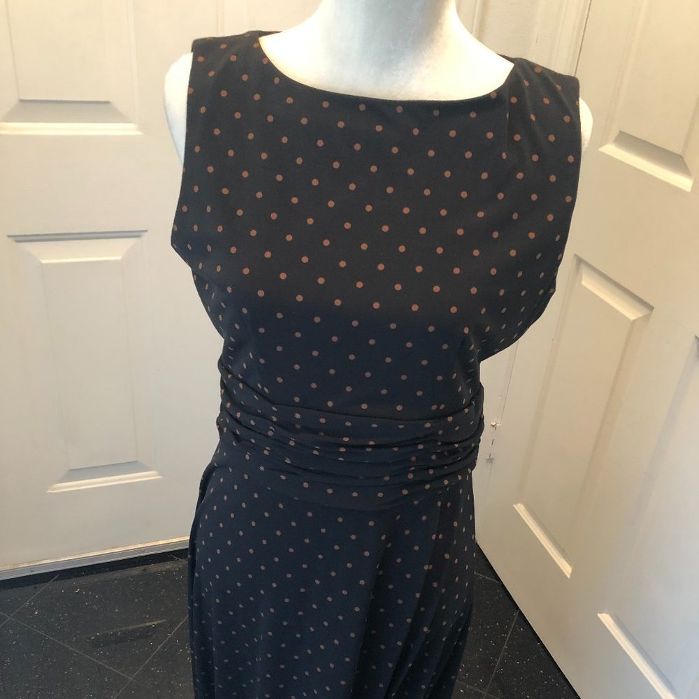 Jessica Howard Vintage 90s Polka Dot Maxi Dress Size 8 Black Brown Sleeveless